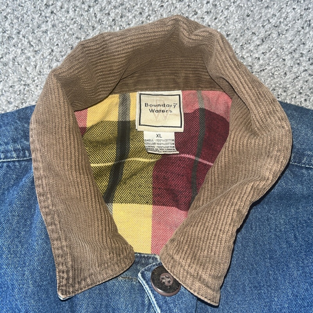 Vintage Denim Jean Boundary Waters Chore Jacket. Barn Coat. Plaid Lined. XL - Picture 3 of 6